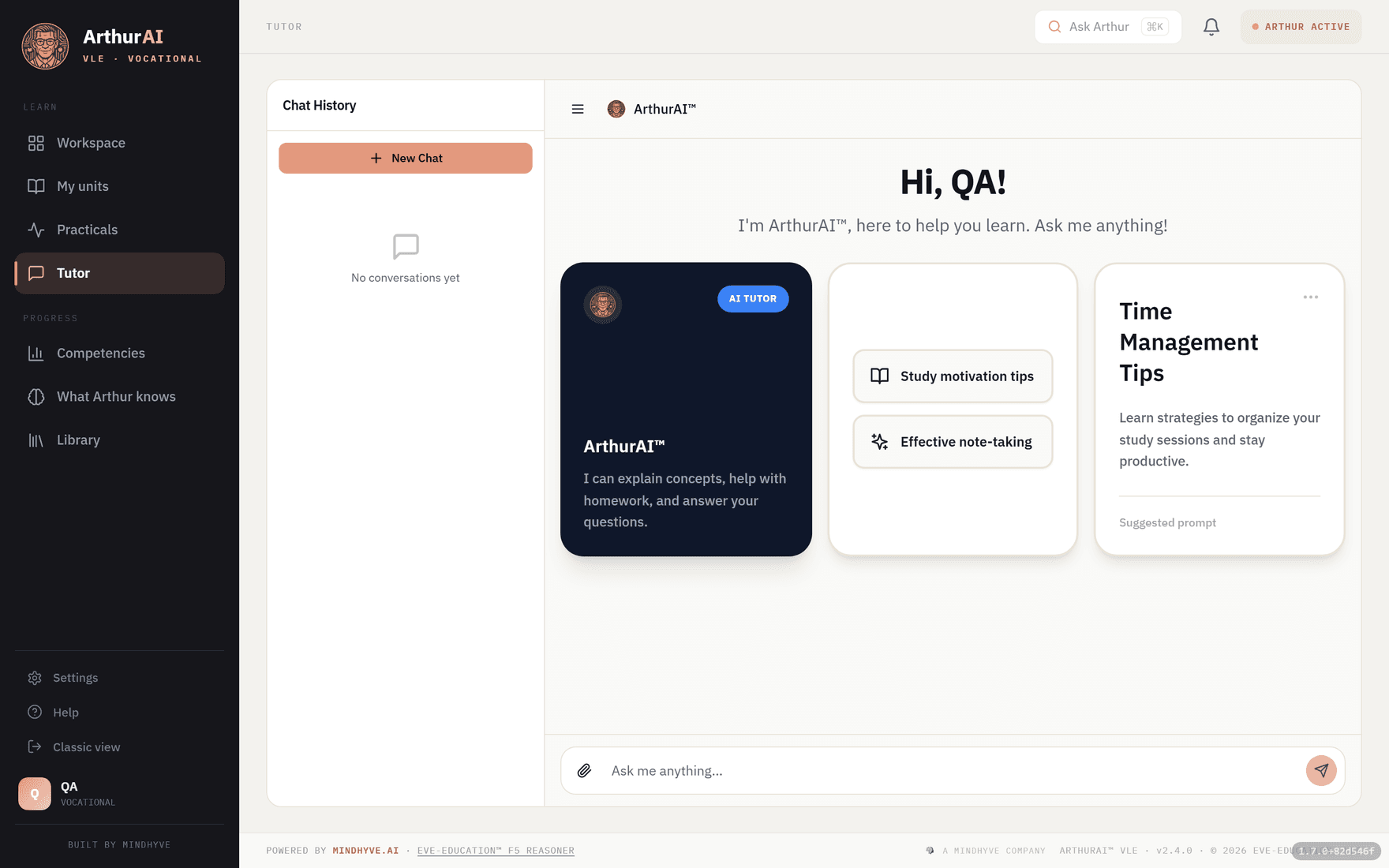 ArthurAI VLE — Ask a question. Watch Arthur reason.