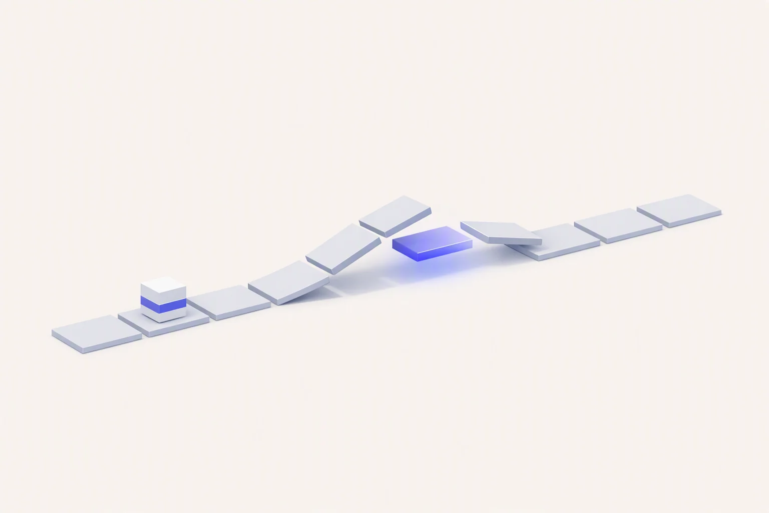 Isometric diagram: a single path reconfiguring itself ahead of one travelling unit