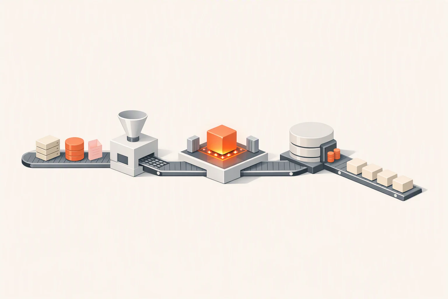 Isometric diagram: units in varied starting states conditioned through stages to a single common certified output